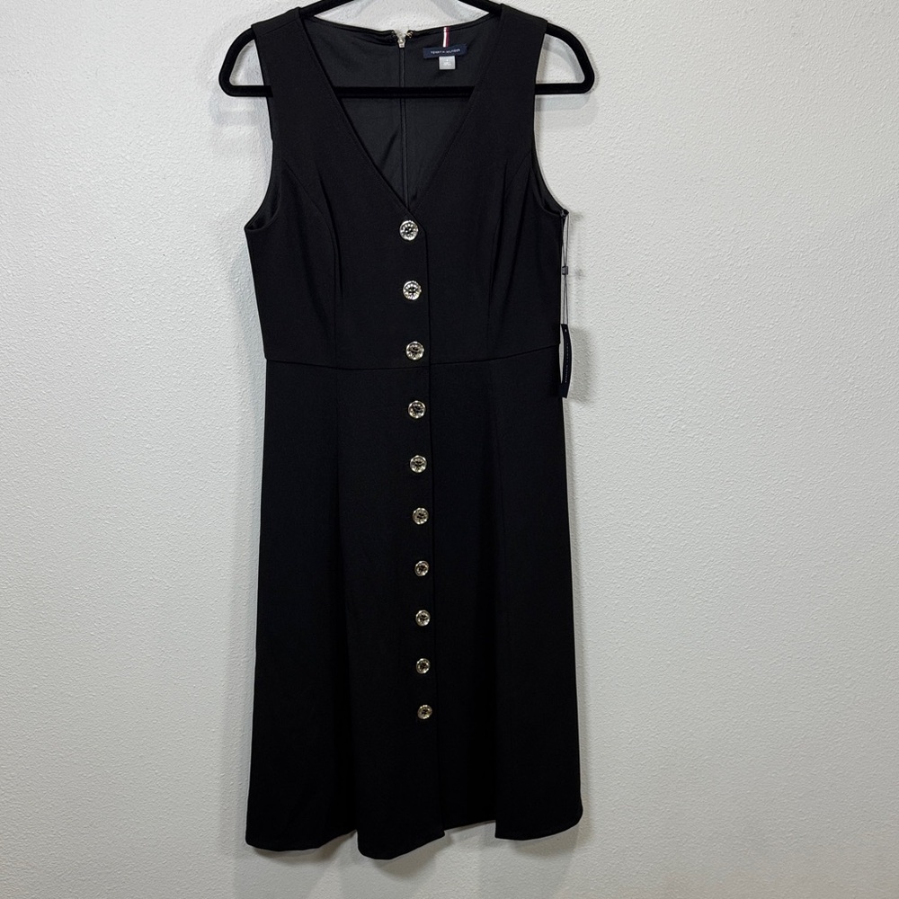 Tommy Hilfiger Black‎ Midi Dress with Button Detail